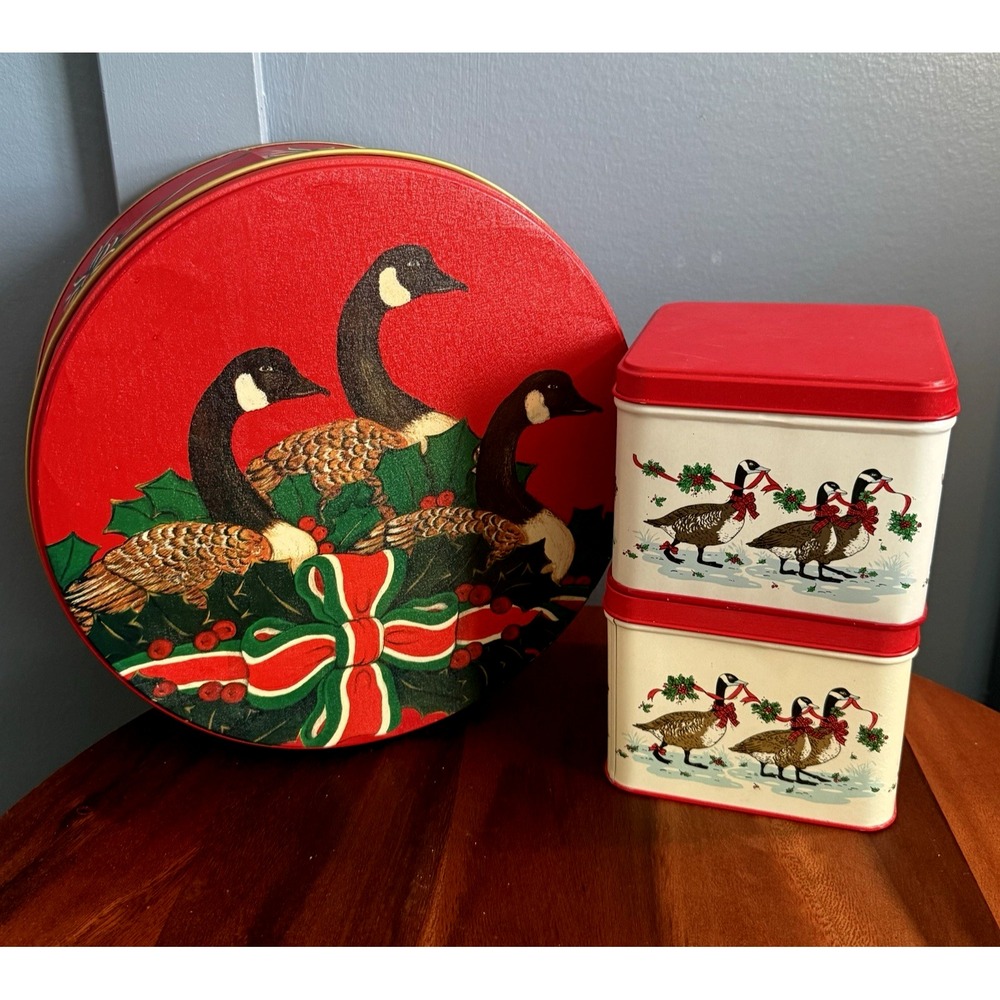 Vintage Christmas Goose Tins Set of 3 Potpourri Press Holiday Geese USA Taiwan